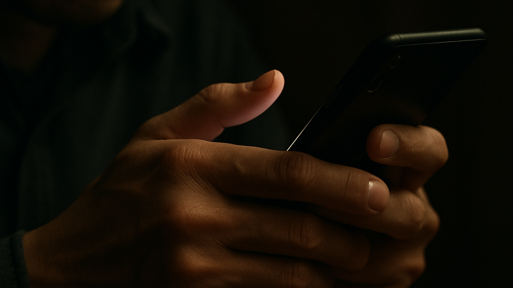 スマートフォンの画面を素早く操作する男性の手元