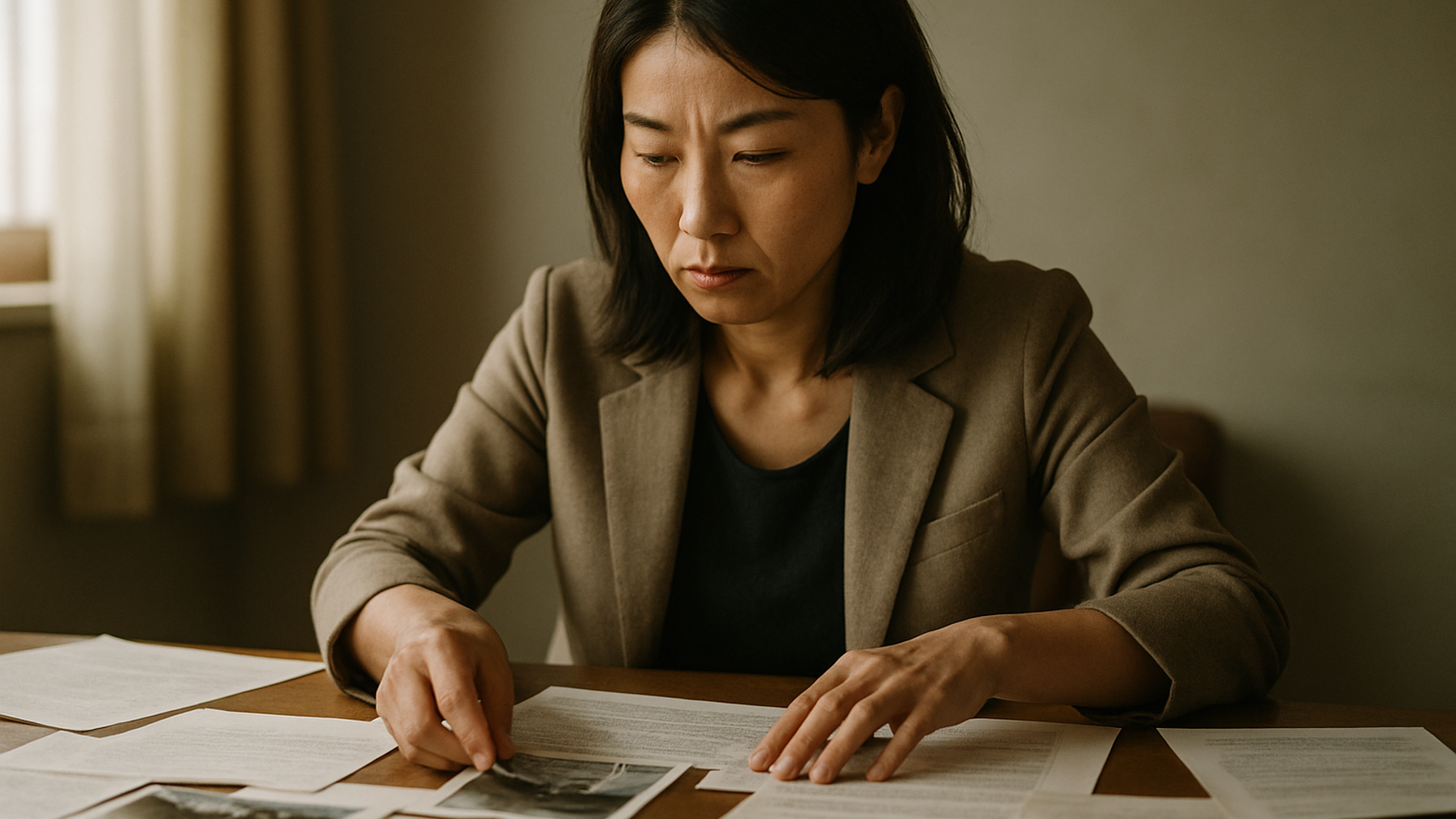証拠書類を整理し慰謝料請求の準備を進める女性のイメージ
