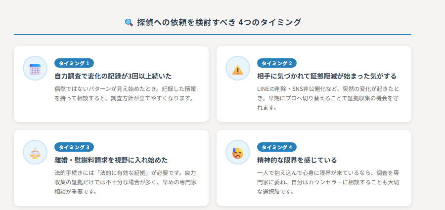 探偵への依頼を検討すべき4つのタイミング