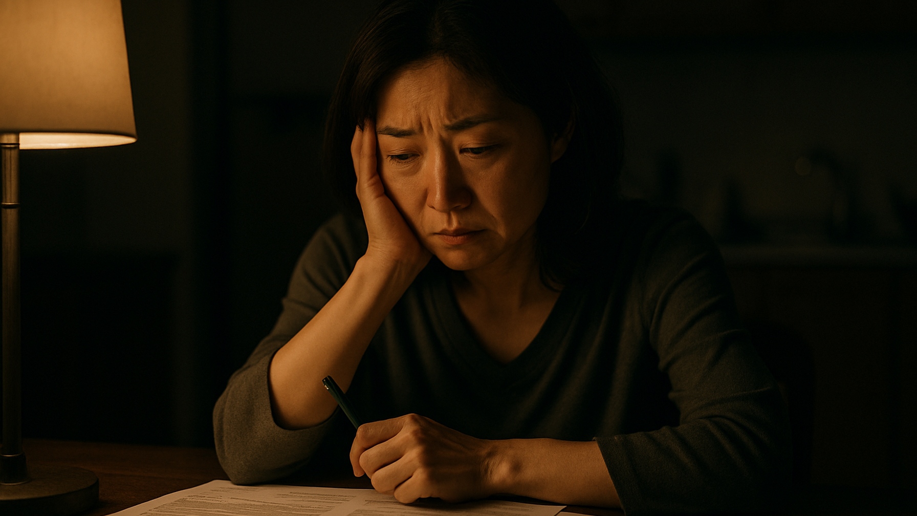 浮気が発覚し慰謝料請求を前に一人で悩む女性のイメージ