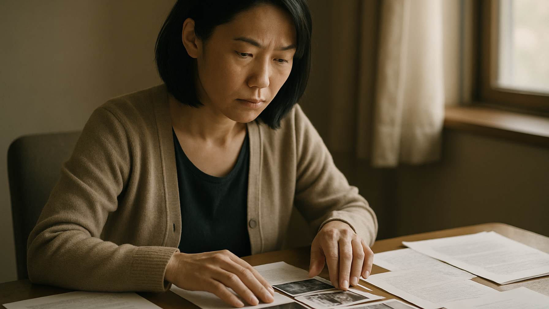 証拠書類を整理し慰謝料請求の準備を進める女性のイメージ