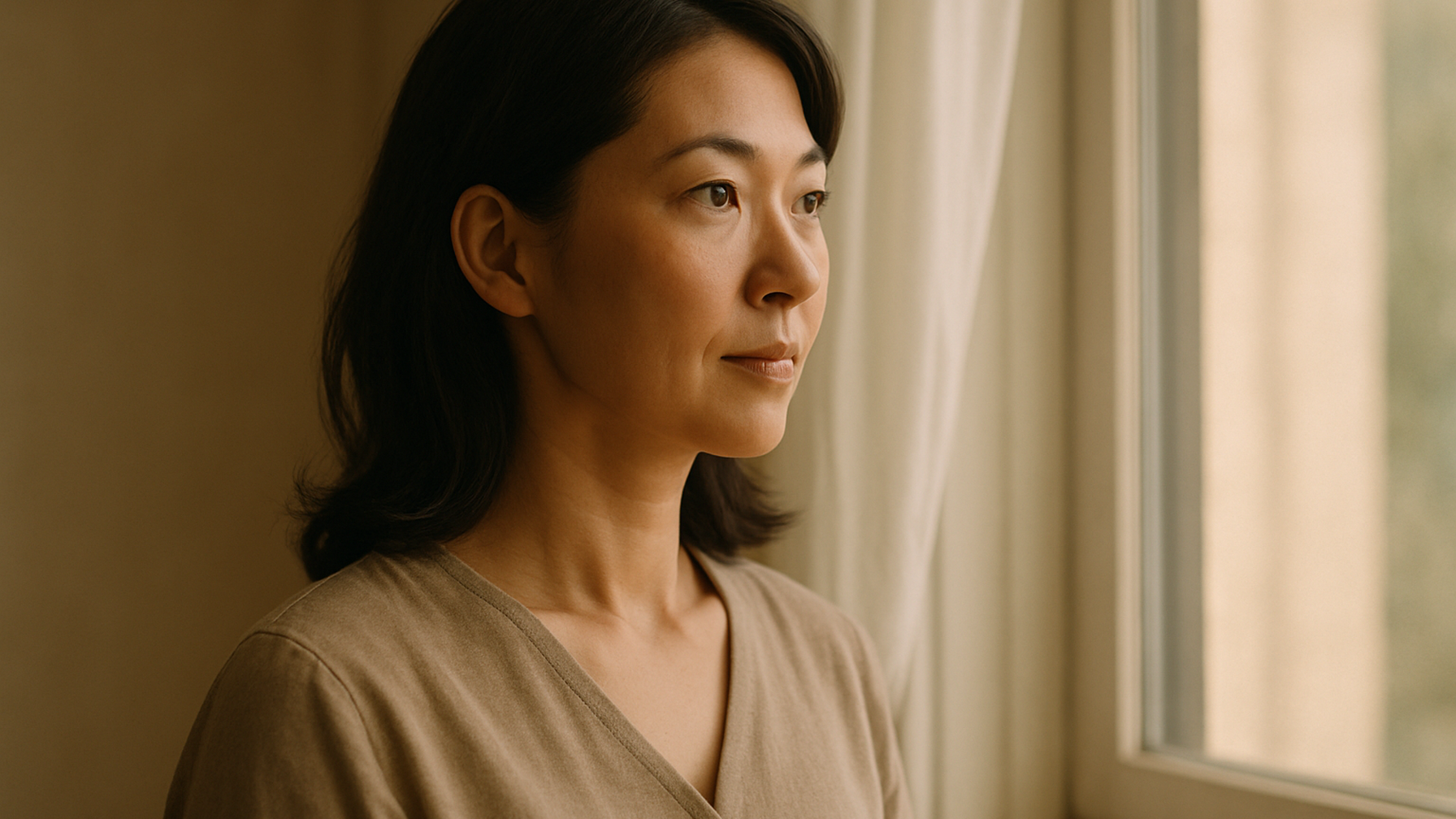 窓の外を見つめる女性——決断を終えた静かな覚悟と前向きな一歩