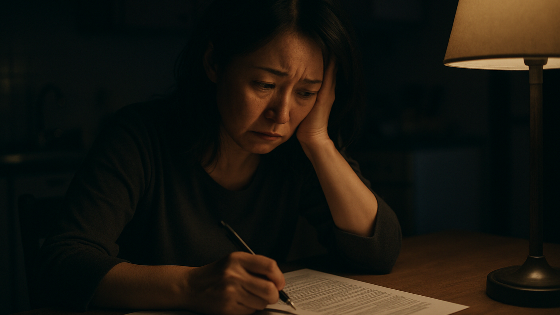 浮気が発覚し慰謝料請求を前に一人で悩む女性のイメージ