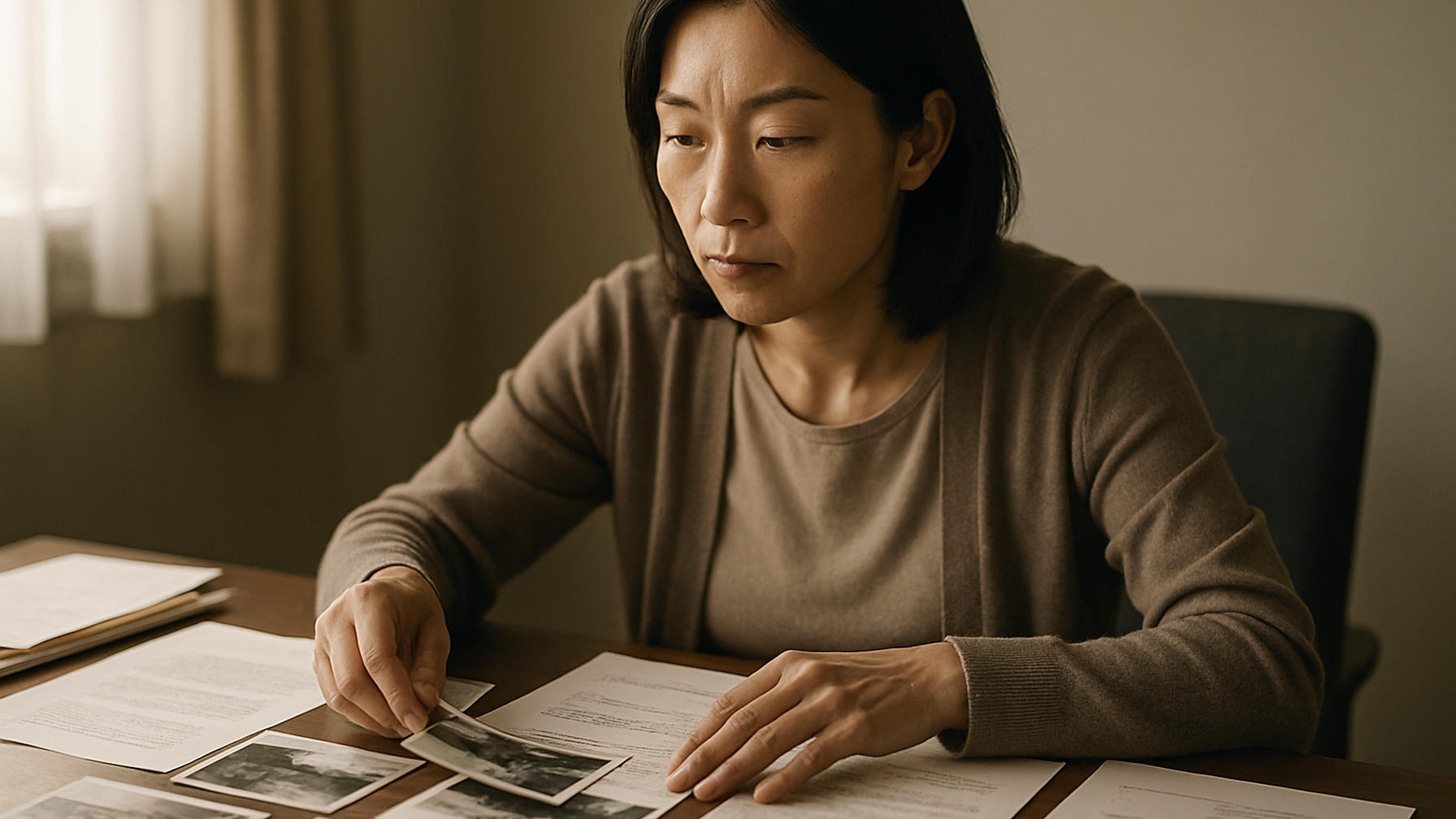 証拠書類を整理し慰謝料請求の準備を進める女性のイメージ
