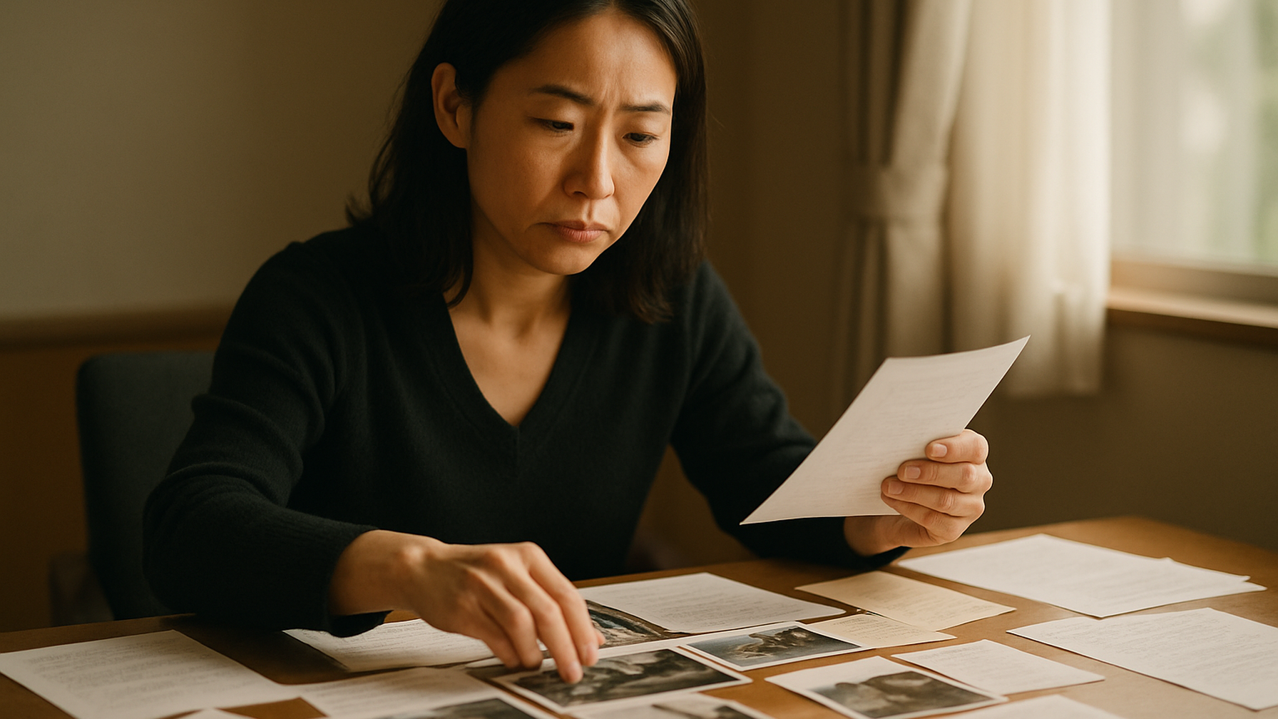 証拠書類を整理し慰謝料請求の準備を進める女性のイメージ