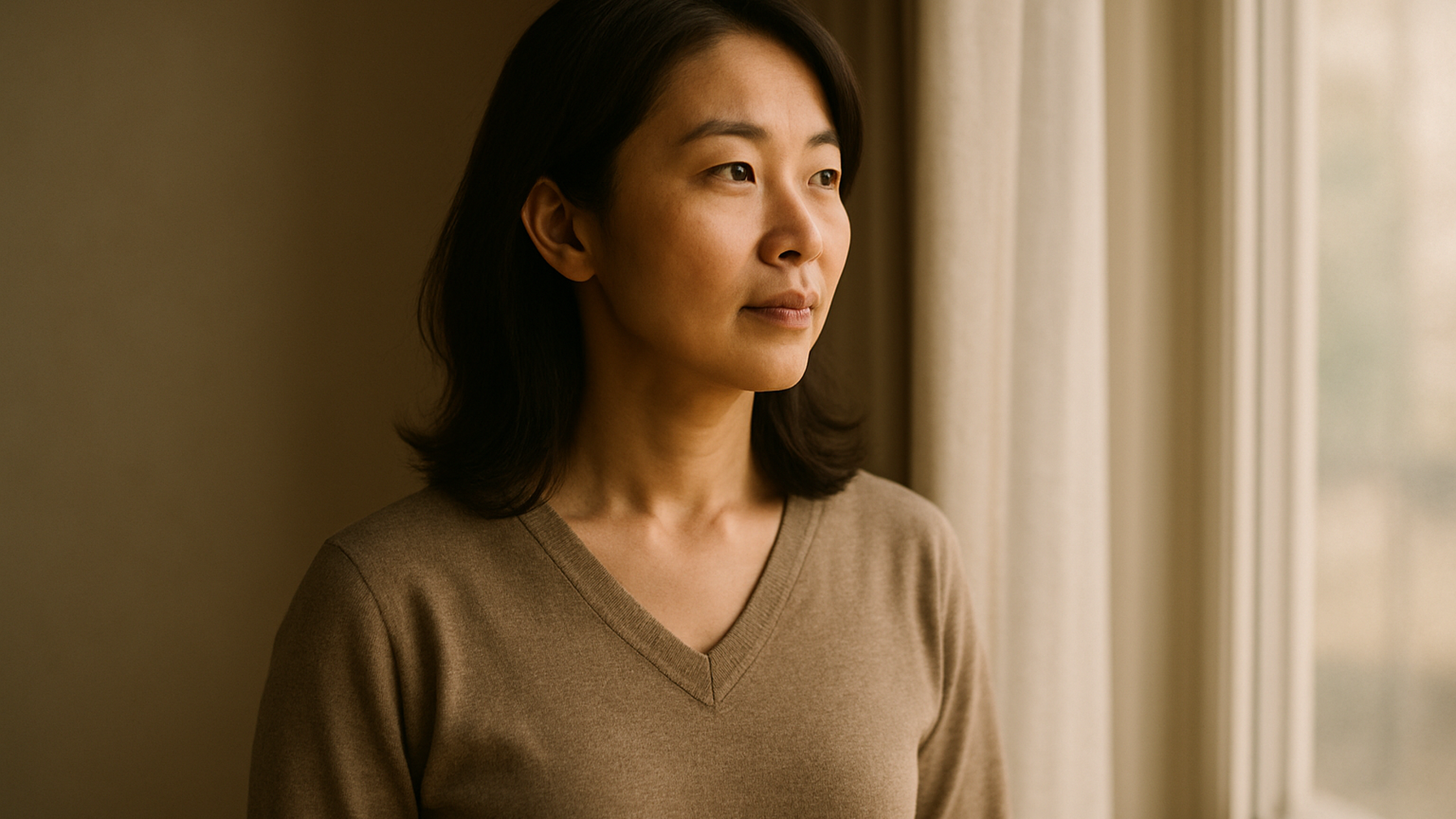 窓の外を見つめる女性——決断を終えた静かな覚悟と前向きな一歩