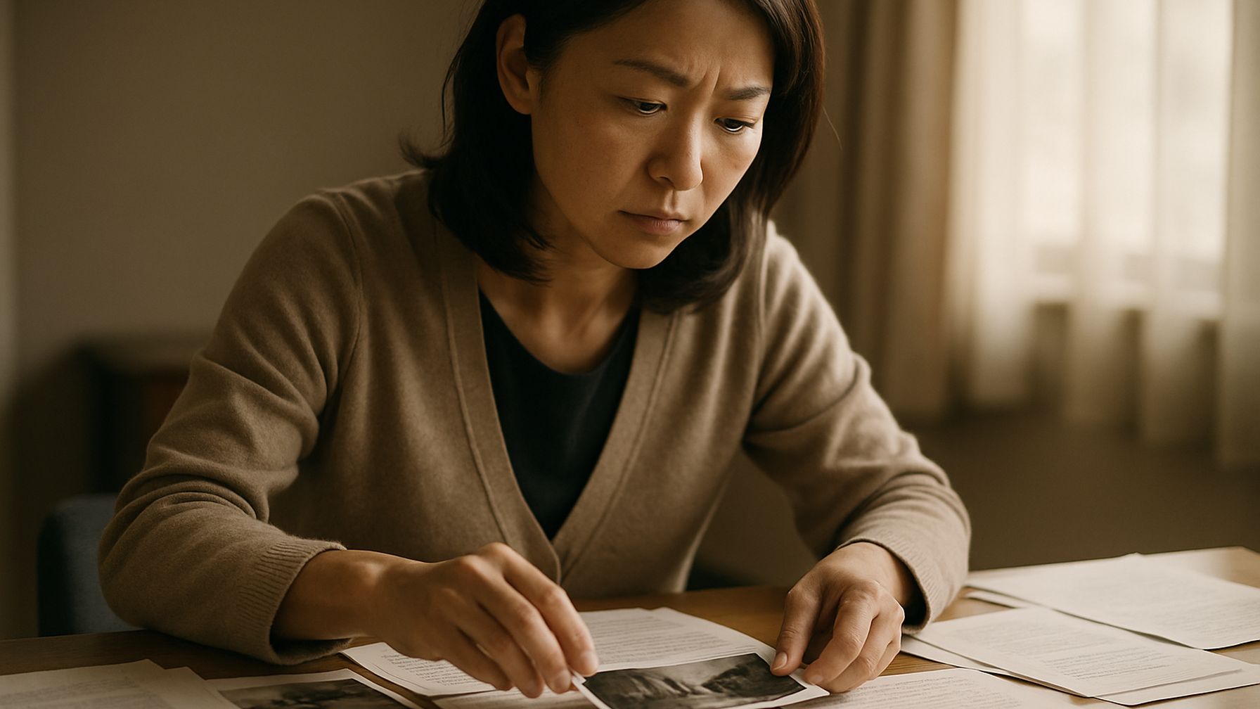証拠書類を整理し慰謝料請求の準備を進める女性のイメージ