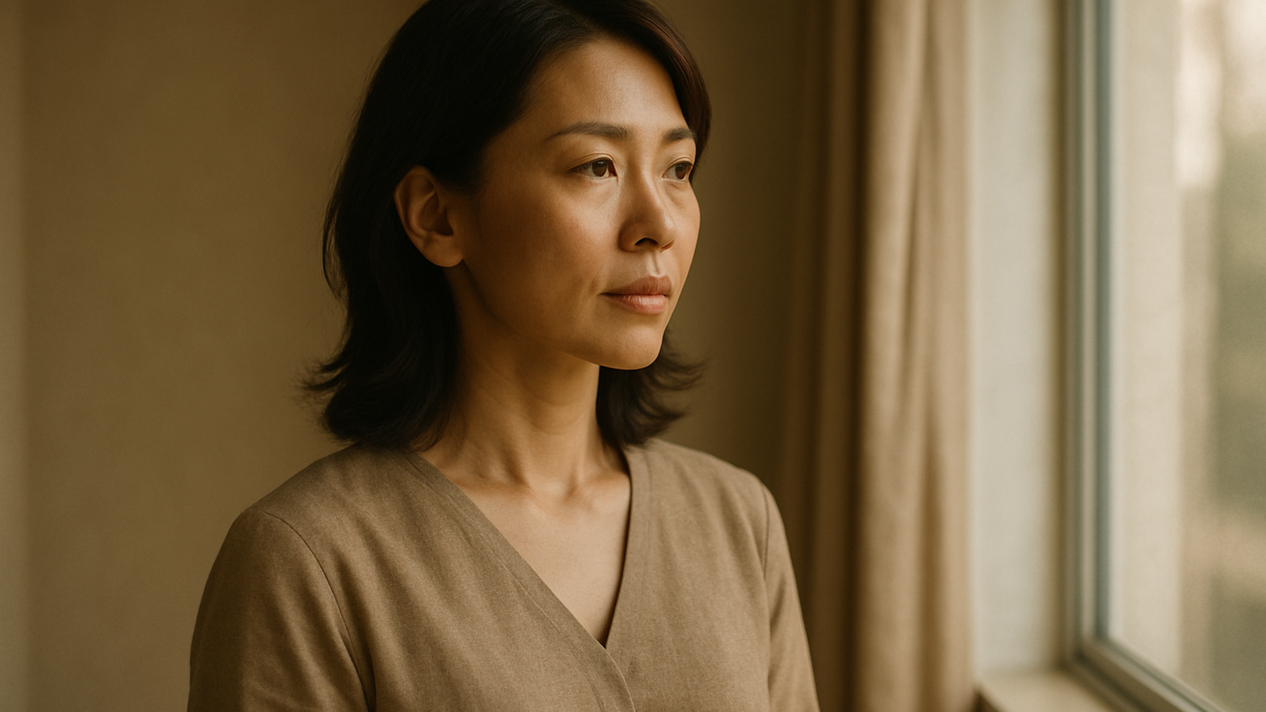 窓の外を見つめる女性——決断を終えた静かな覚悟と前向きな一歩