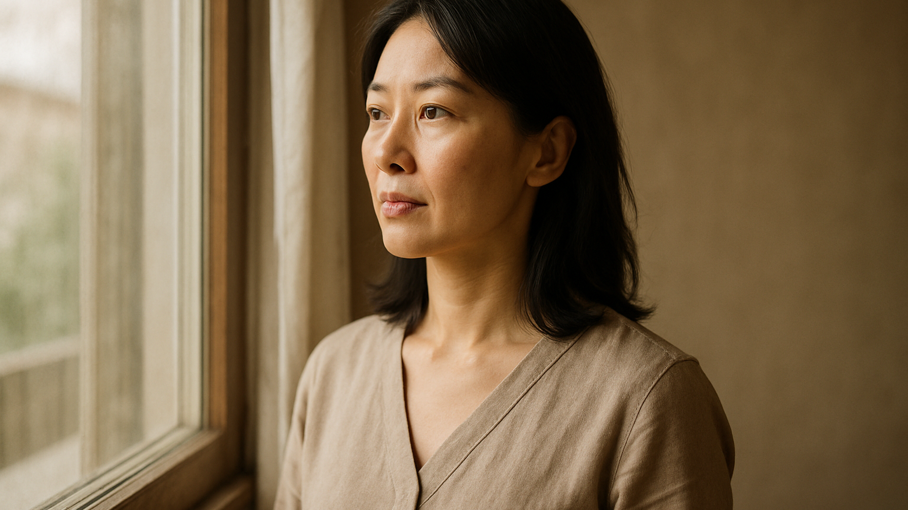 窓の外を見つめる女性——決断を終えた静かな覚悟と前向きな一歩