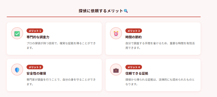 探偵に依頼するメリット🔍の図解