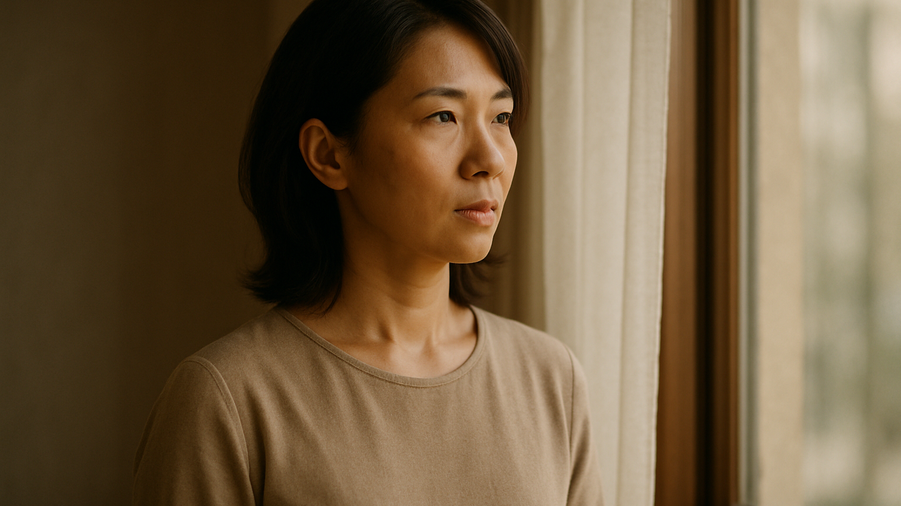 窓の外を見つめる女性——決断を終えた静かな覚悟と前向きな一歩