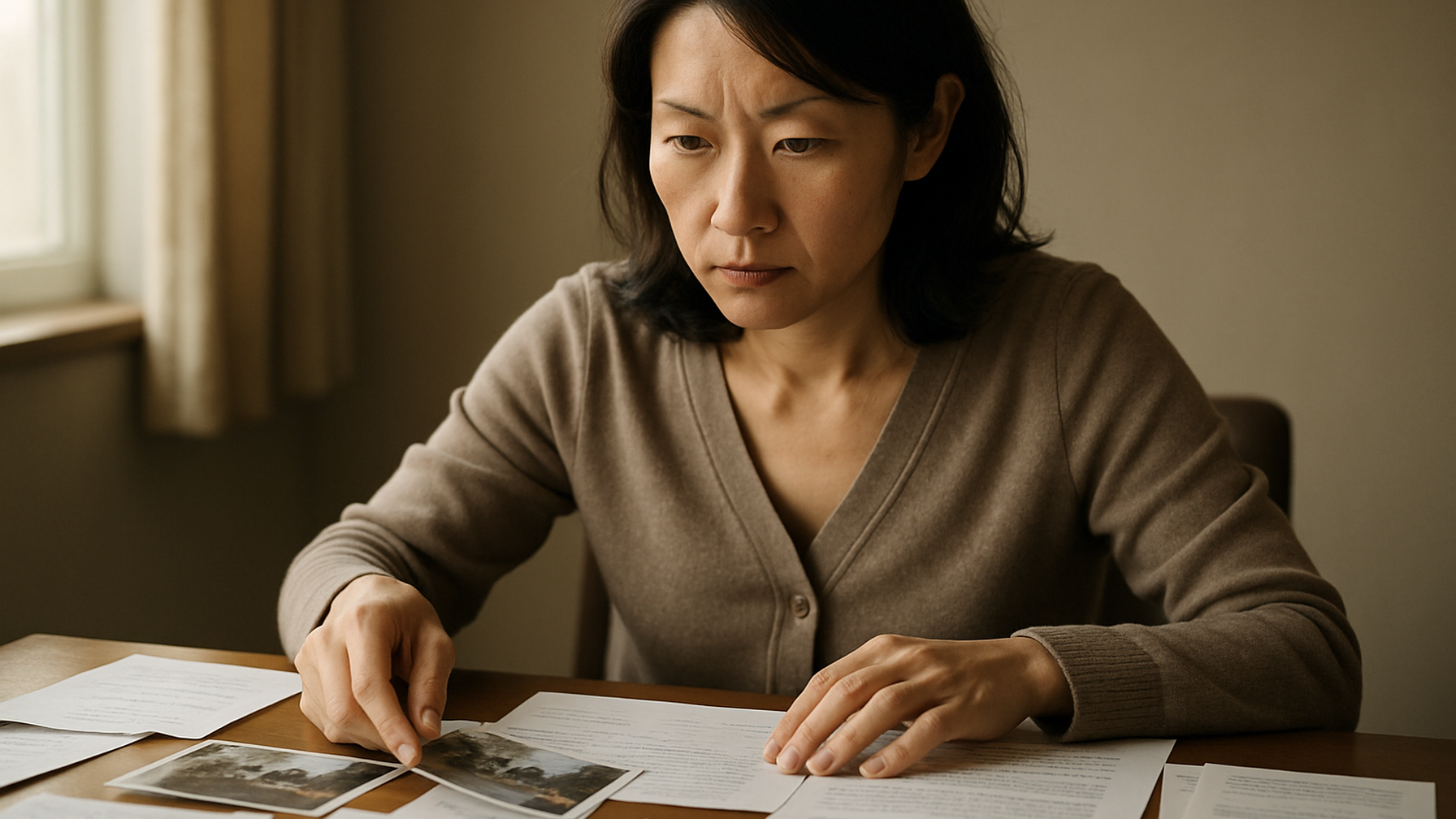 証拠書類を整理し慰謝料請求の準備を進める女性のイメージ