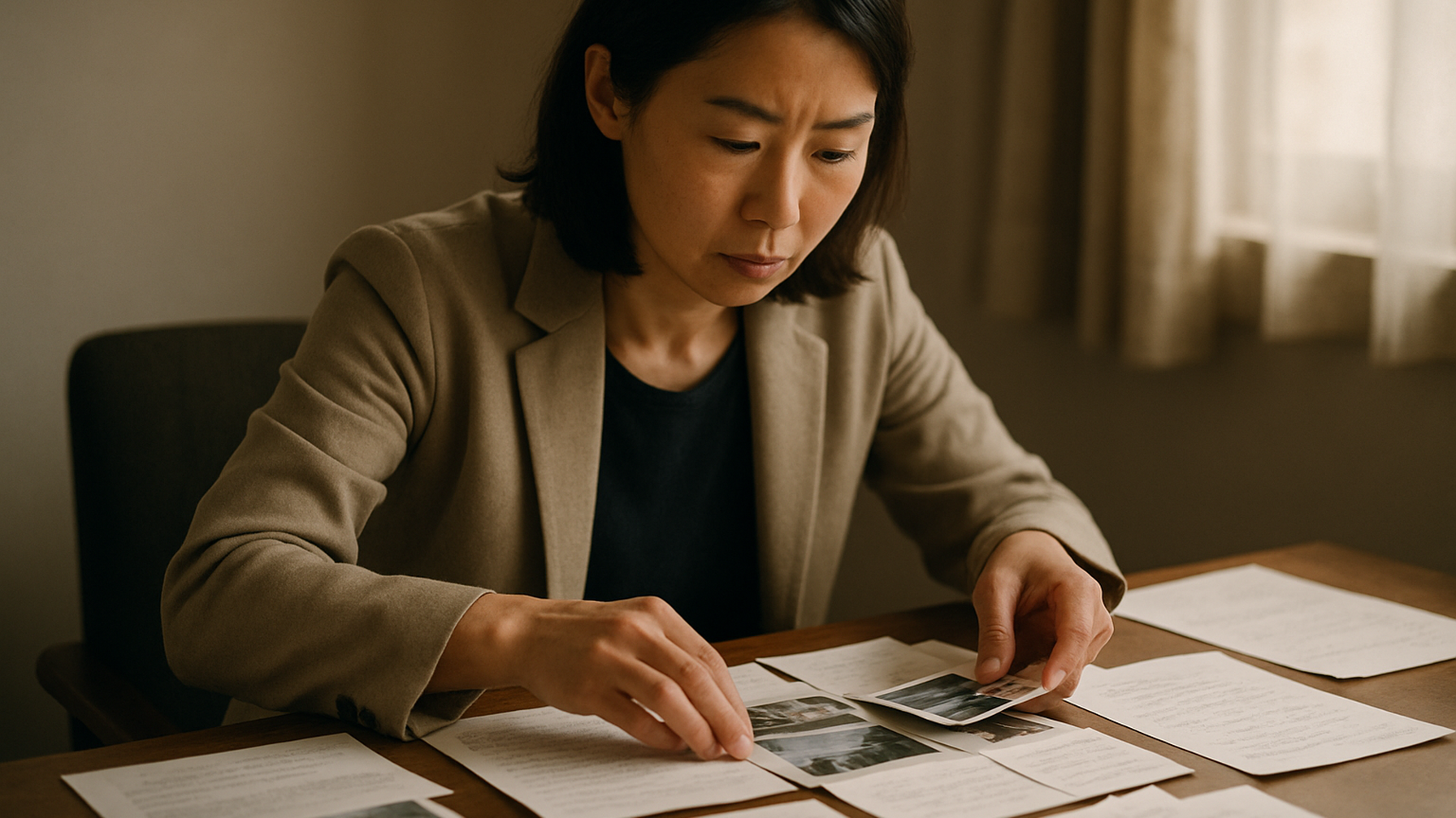証拠書類を整理し慰謝料請求の準備を進める女性のイメージ