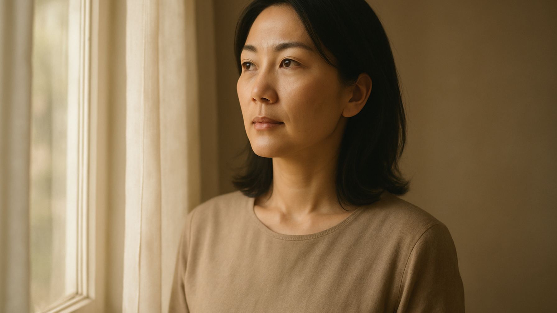 窓の外を見つめる女性——決断を終えた静かな覚悟と前向きな一歩
