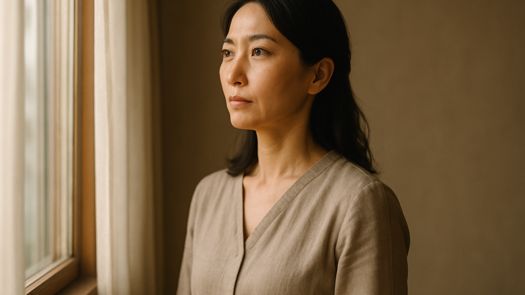 窓の外を見つめる女性——決断を終えた静かな覚悟と前向きな一歩