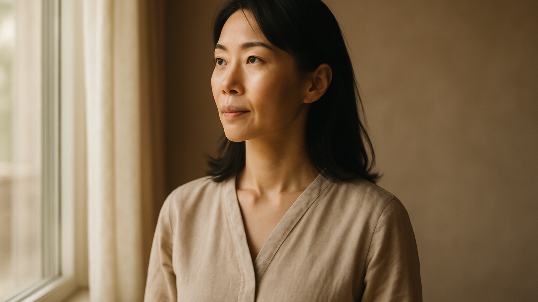 窓の外を見つめる女性——決断を終えた静かな覚悟と前向きな一歩
