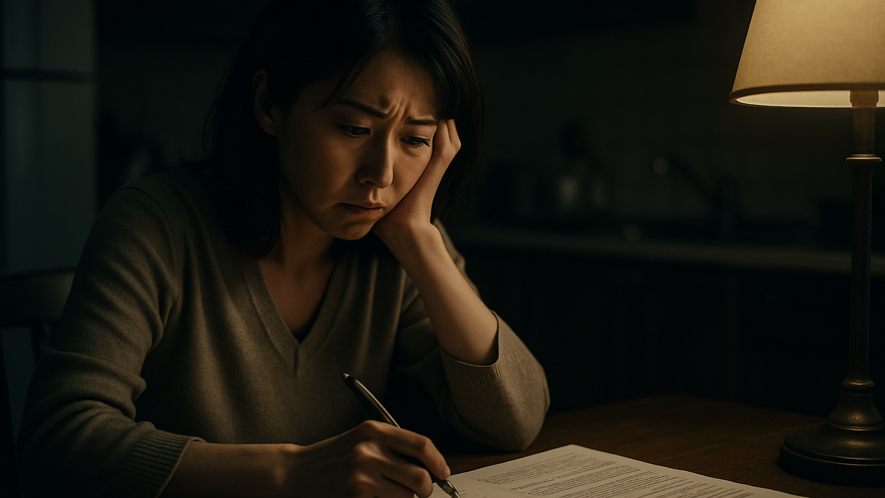 浮気が発覚し慰謝料請求を前に一人で悩む女性のイメージ