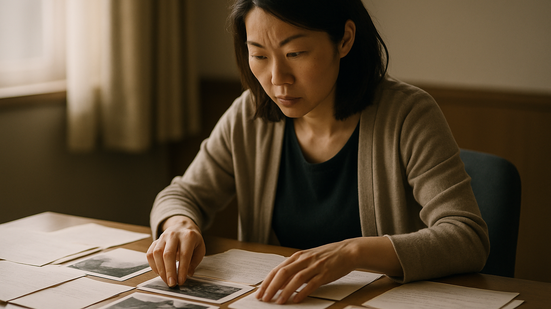 証拠書類を整理し慰謝料請求の準備を進める女性のイメージ