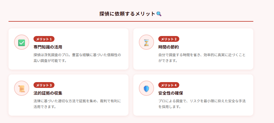 探偵に依頼するメリット🔍の図解