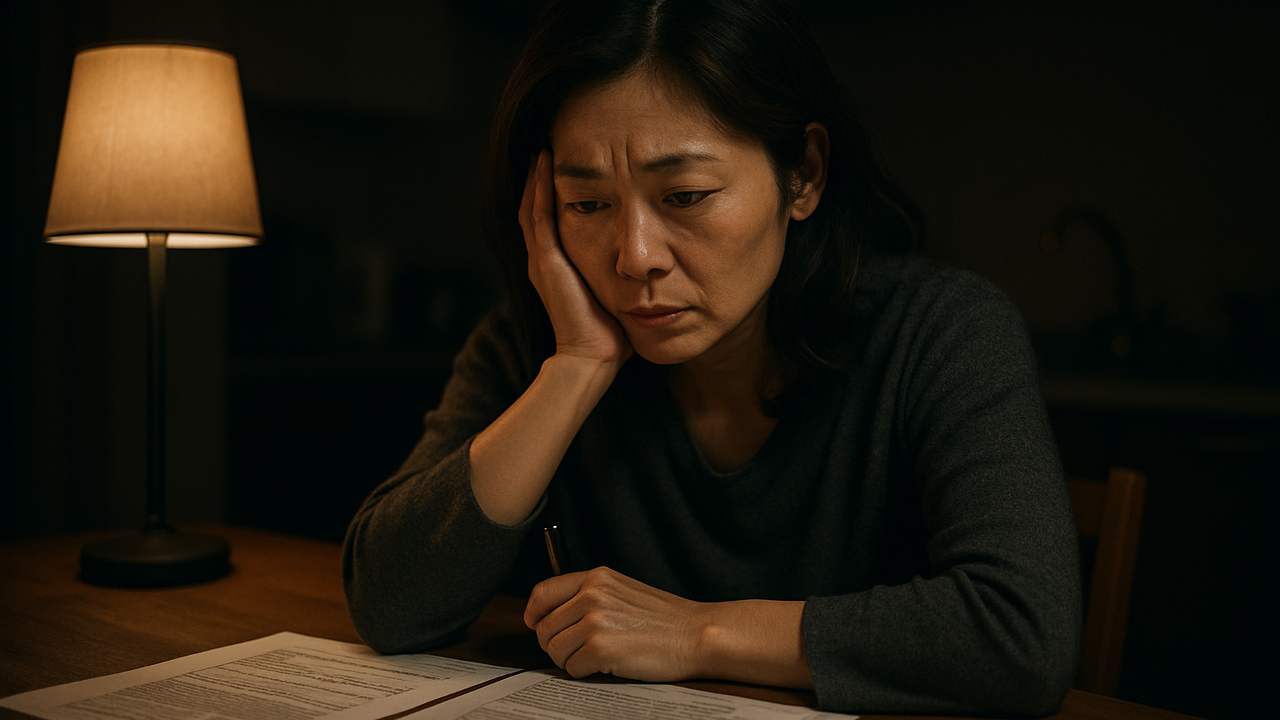 浮気が発覚し慰謝料請求を前に一人で悩む女性のイメージ