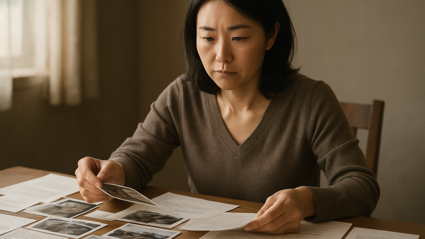 証拠書類を整理し慰謝料請求の準備を進める女性のイメージ