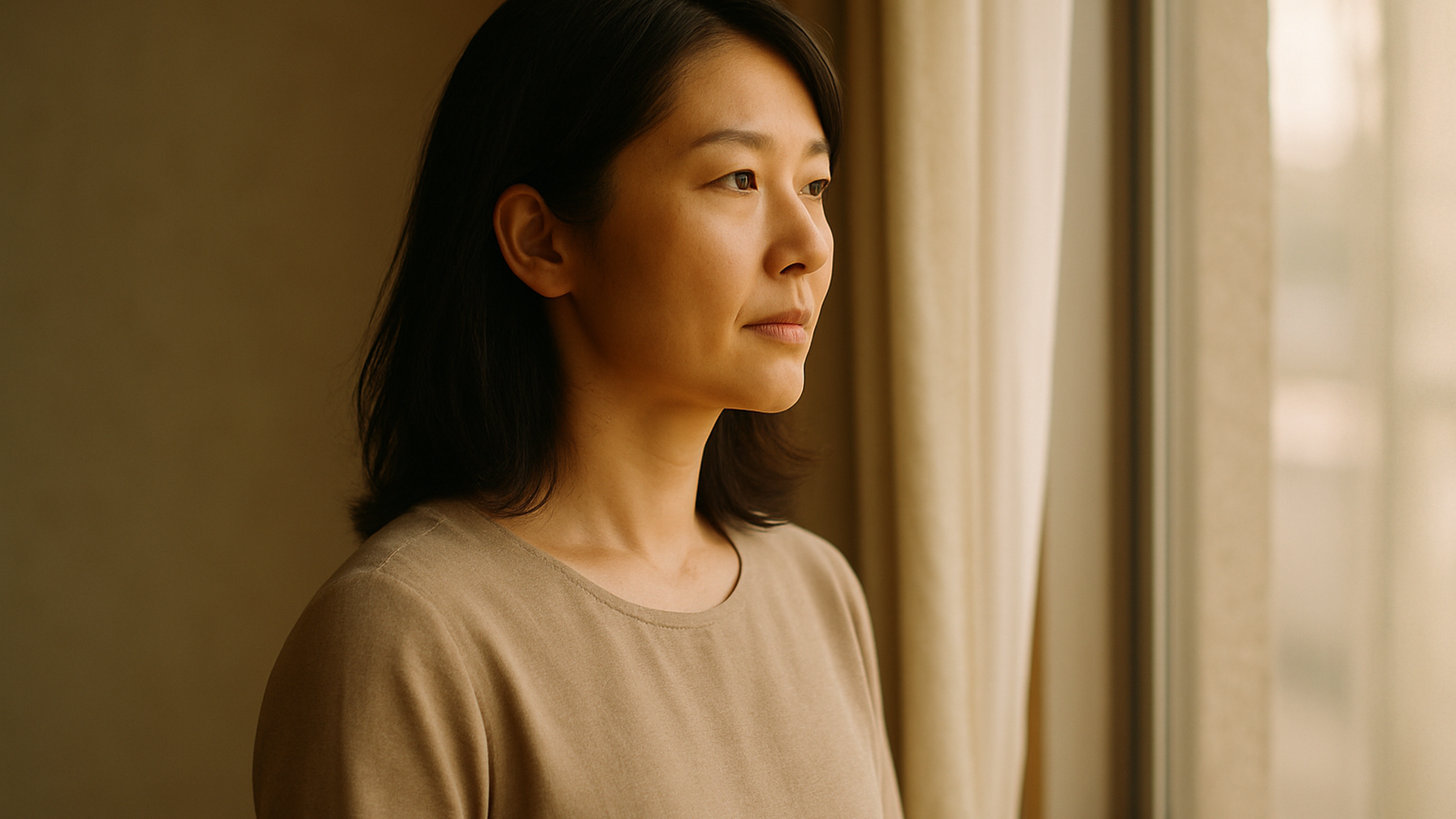 窓の外を見つめる女性——決断を終えた静かな覚悟と前向きな一歩