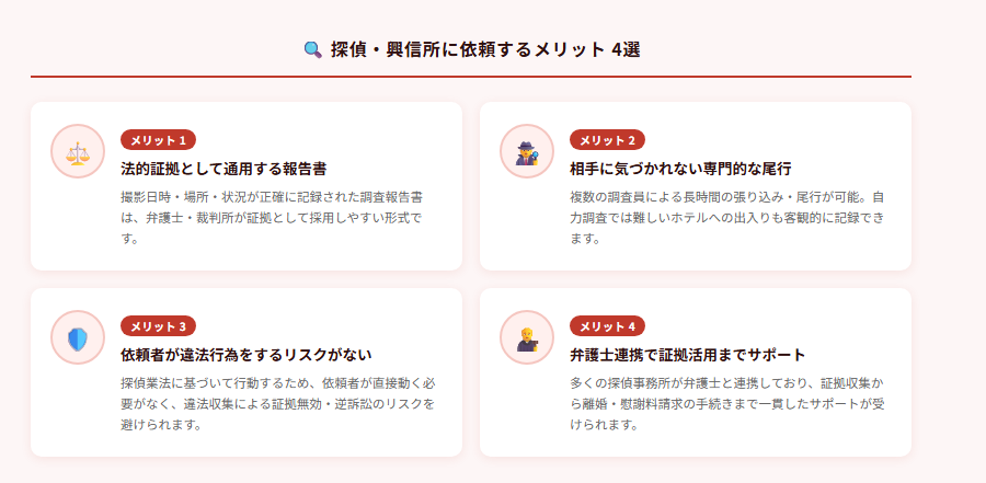 探偵・興信所に依頼するメリット4選の図解