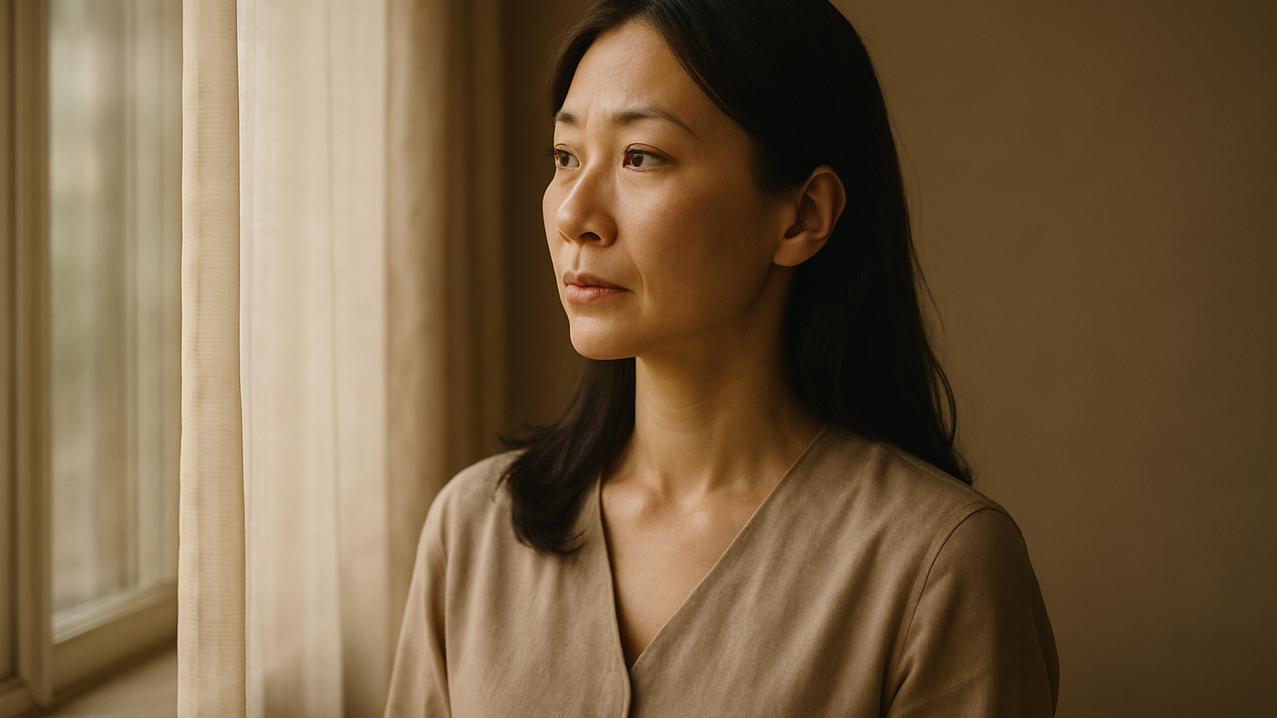 窓の外を見つめる女性——決断を終えた静かな覚悟と前向きな一歩