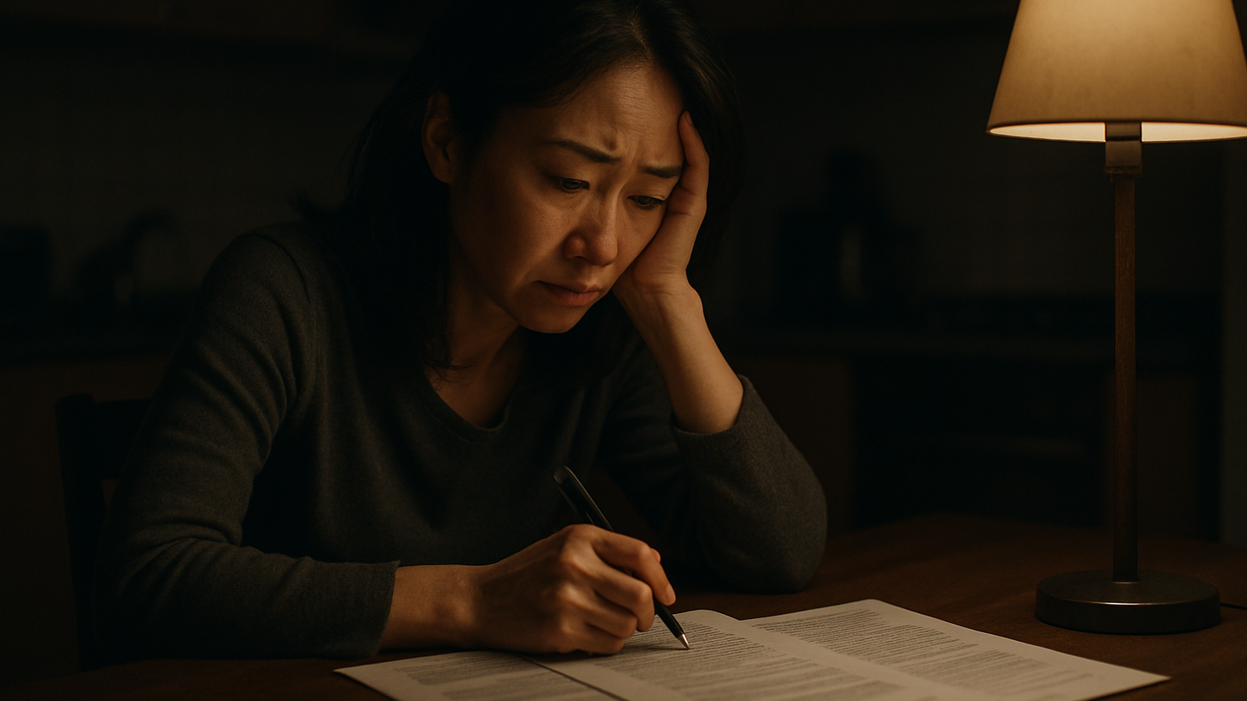 浮気が発覚し慰謝料請求を前に一人で悩む女性のイメージ