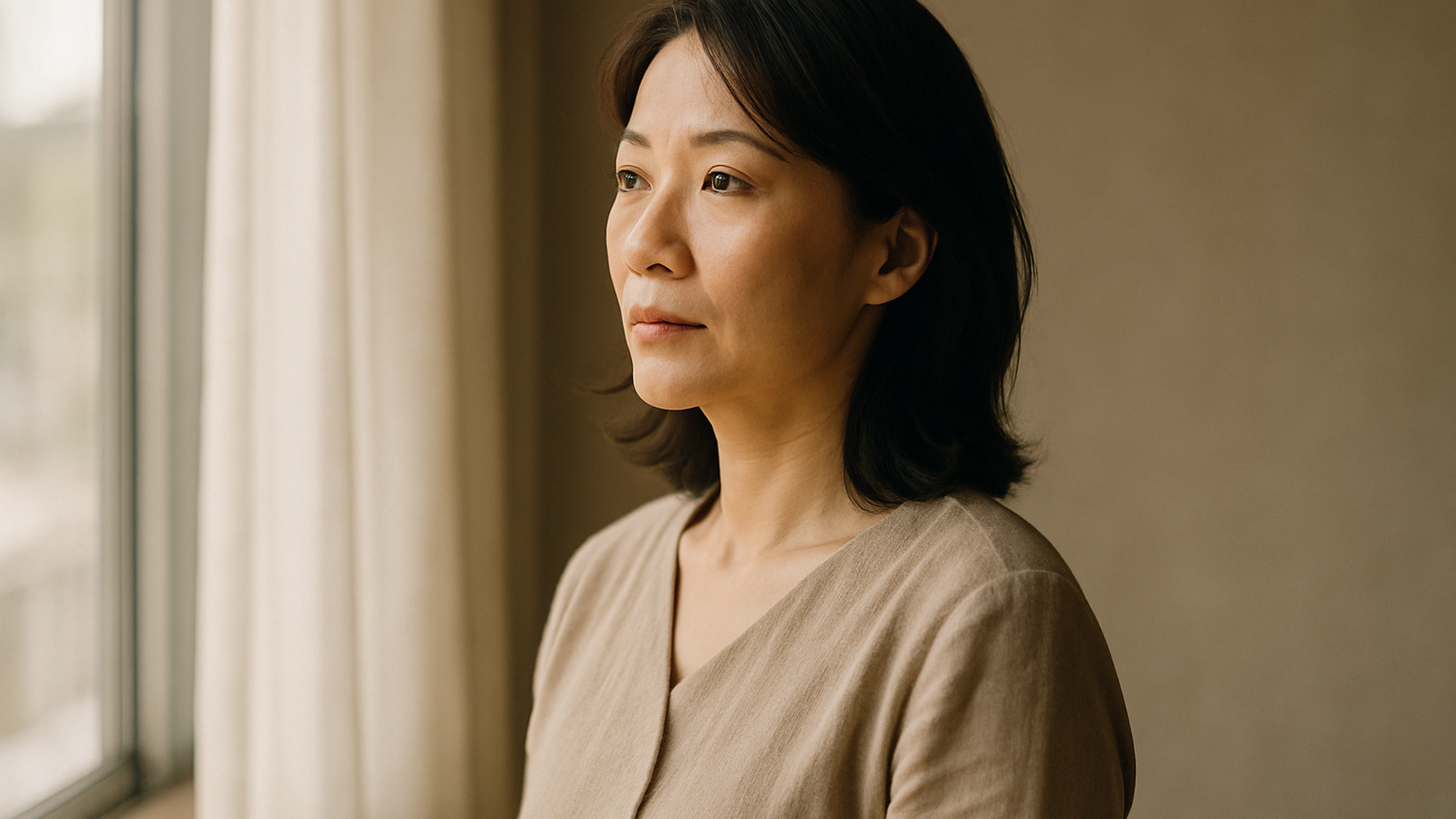 窓の外を見つめる女性——決断を終えた静かな覚悟と前向きな一歩
