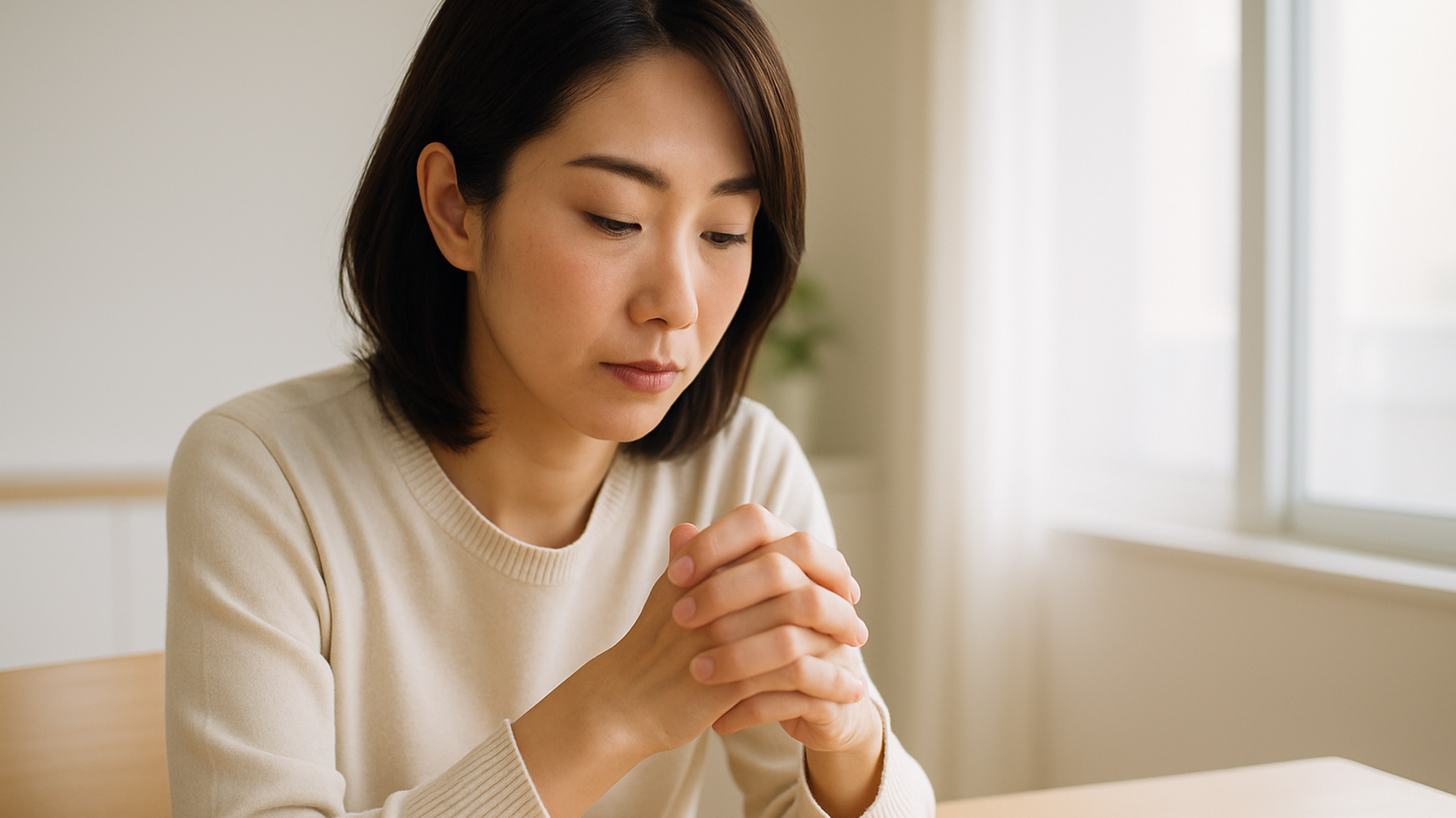 パートナーの浮気を疑い一人スマホを見つめる女性のイメージ