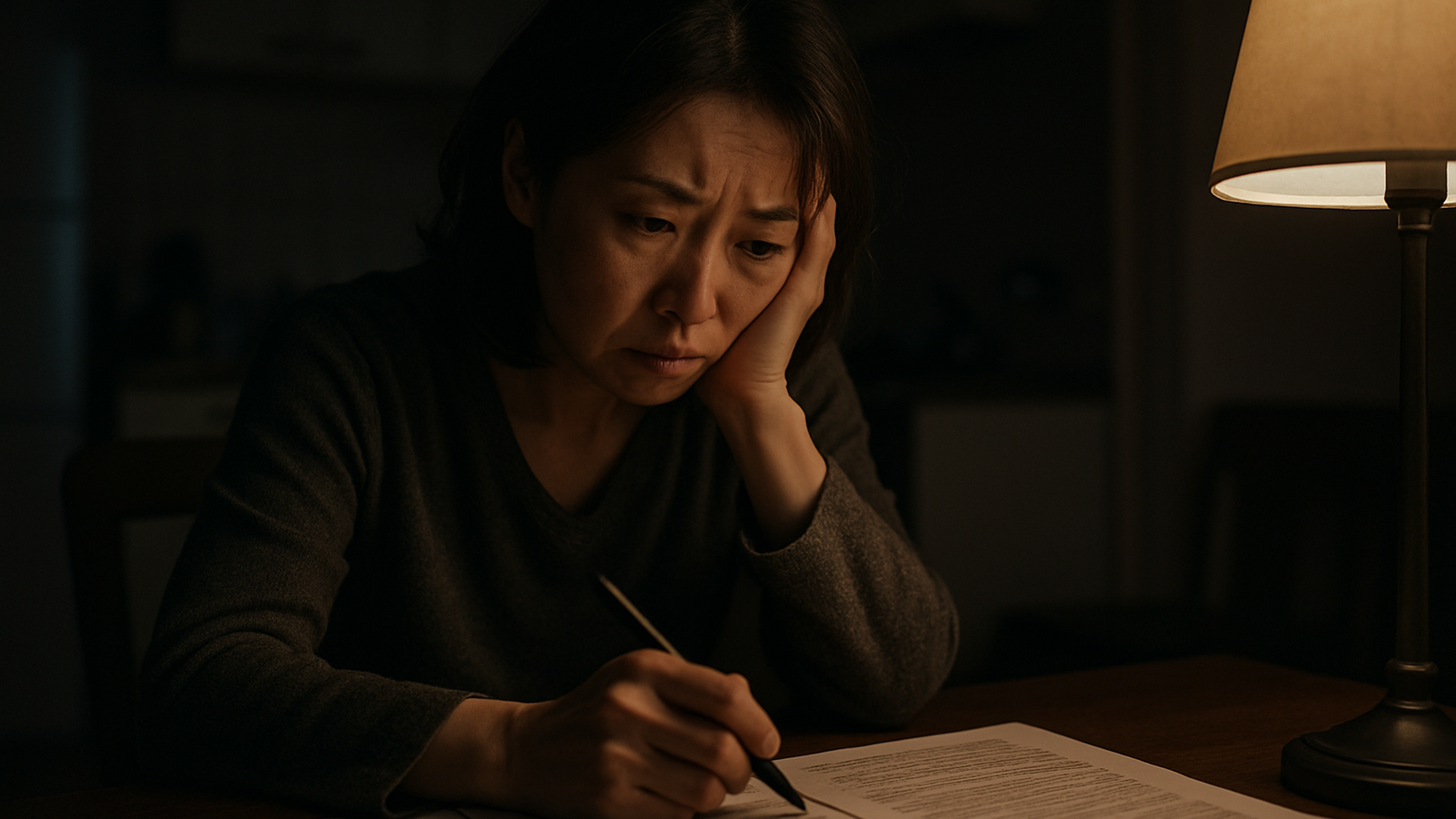 浮気が発覚し慰謝料請求を前に一人で悩む女性のイメージ