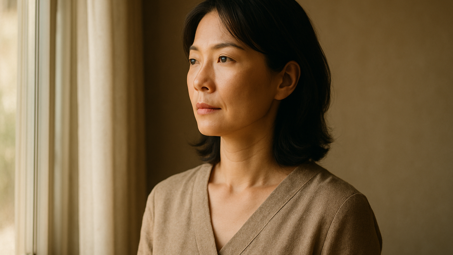 窓の外を見つめる女性——決断を終えた静かな覚悟と前向きな一歩