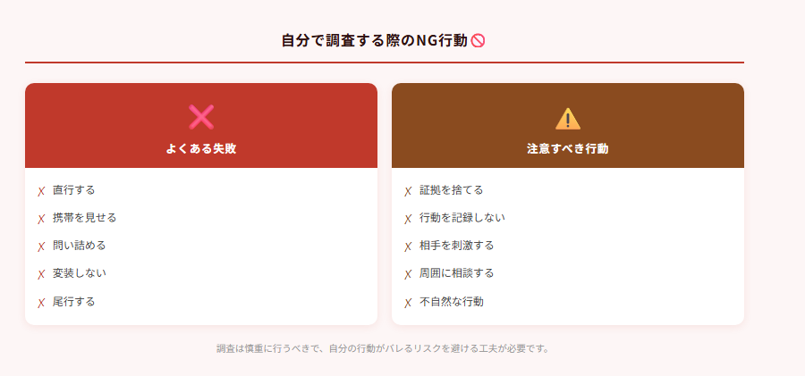 自分で調査する際のNG行動🚫のチェックリスト図解