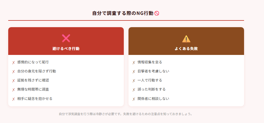 自分で調査する際のNG行動🚫のチェックリスト図解