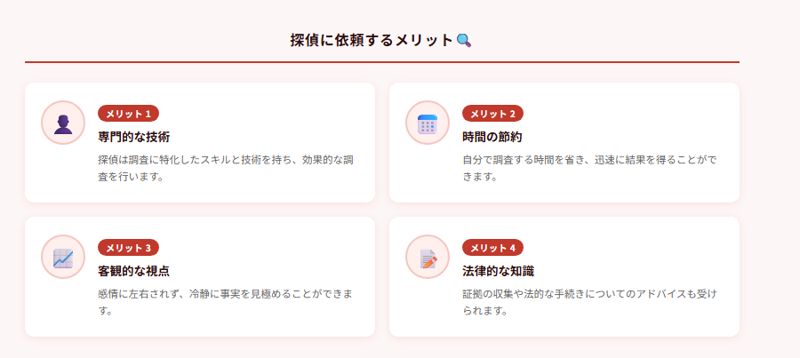 探偵に依頼するメリット🔍の図解