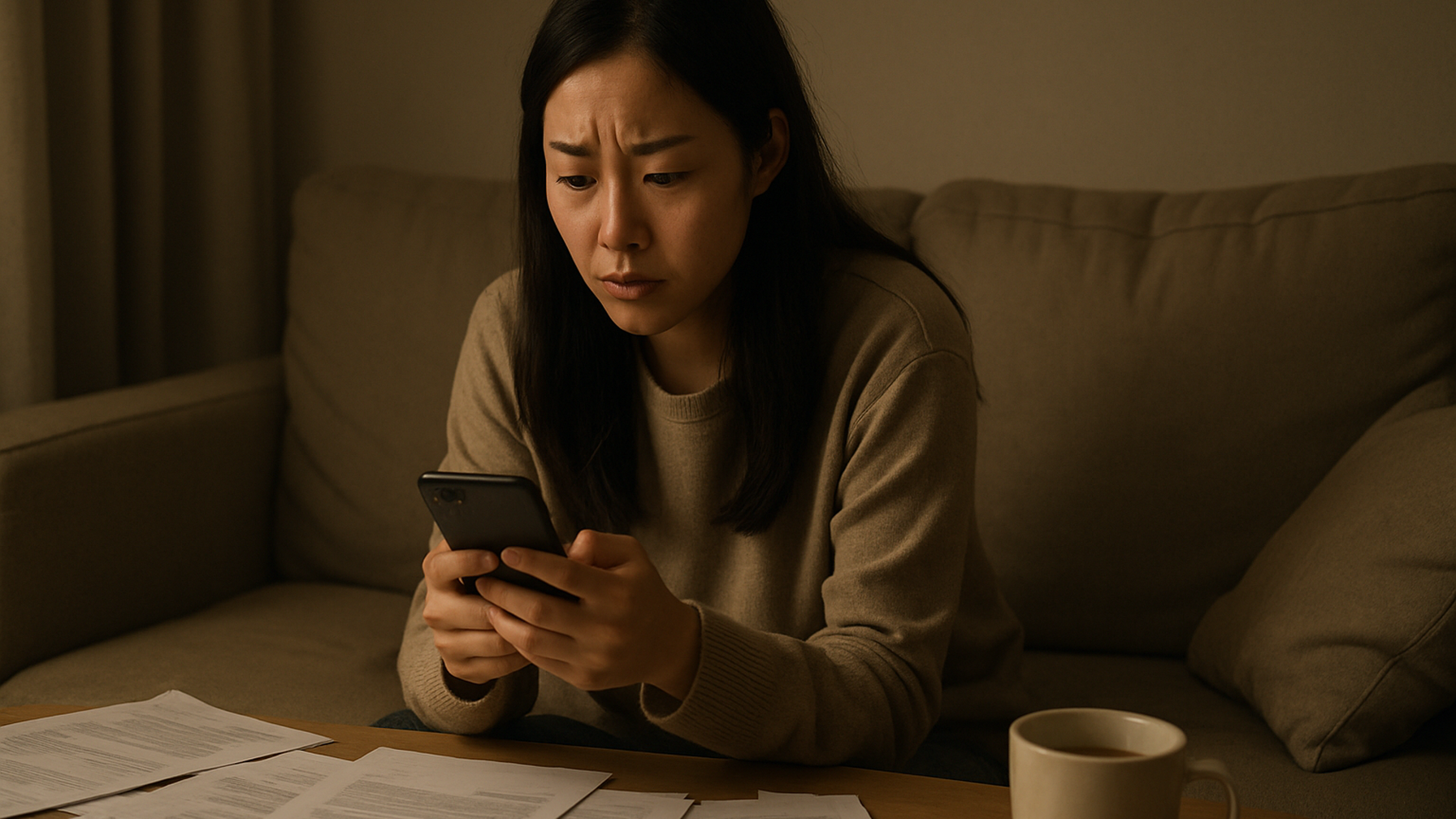 浮気の証拠を考える女性の姿