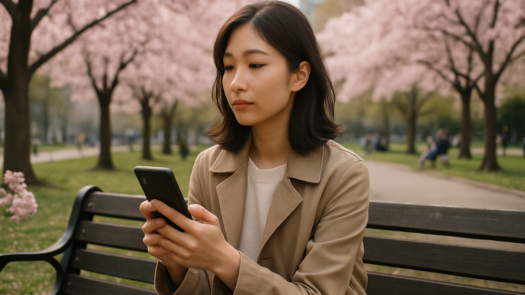 スマホのバックアップデータを考えながら前向きに決断する女性の姿