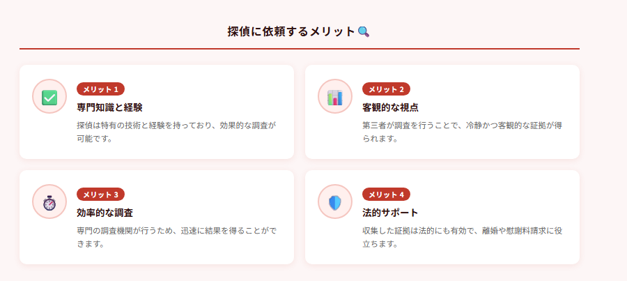 探偵に依頼するメリット🔍の図解