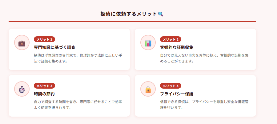探偵に依頼するメリット🔍の図解