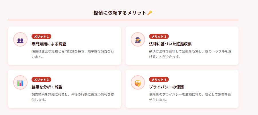 探偵に依頼するメリット🔑の図解