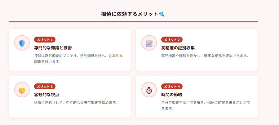 探偵に依頼するメリット🔍の図解