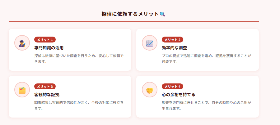 探偵に依頼するメリット🔍の図解