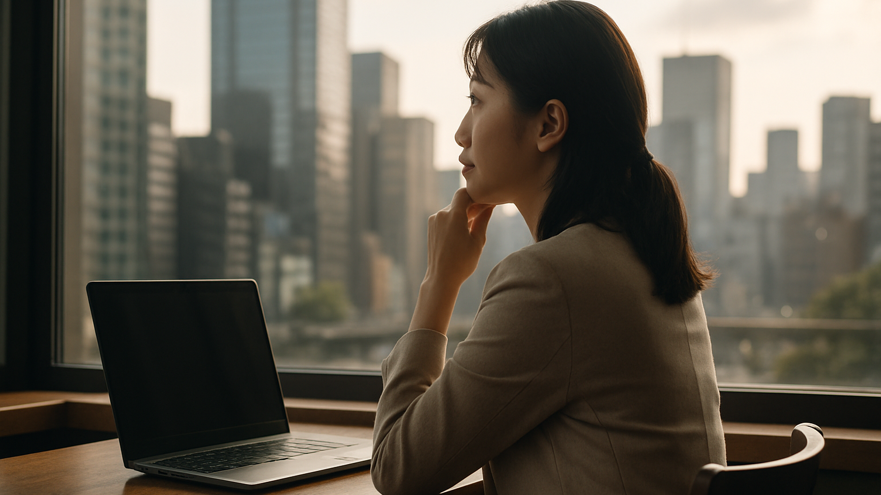 探偵に依頼するための内省をする女性の姿