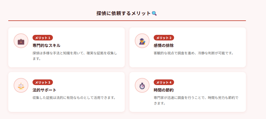 探偵に依頼するメリット🔍の図解