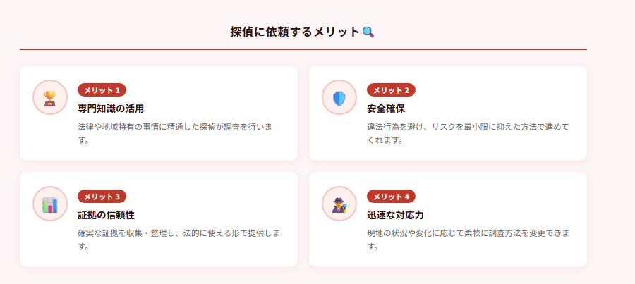 探偵に依頼するメリット🔍の図解