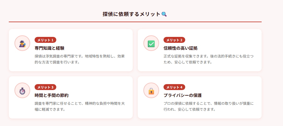 探偵に依頼するメリット🔍の図解