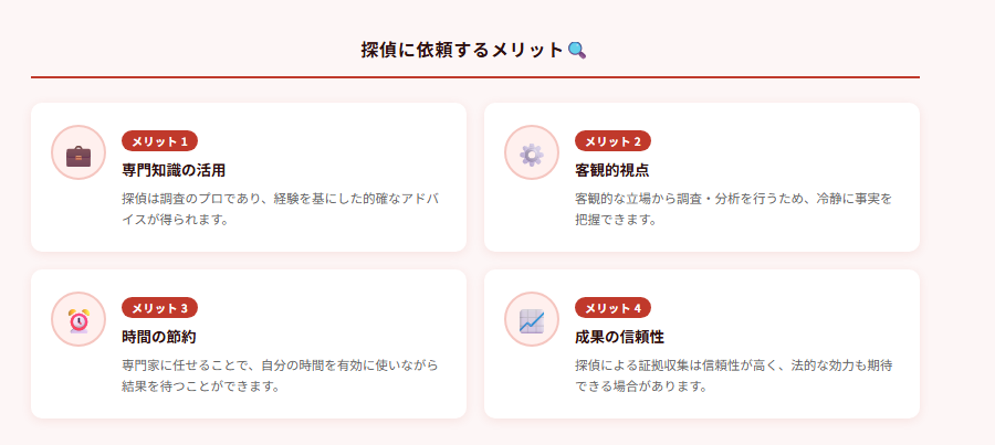 探偵に依頼するメリット🔍の図解