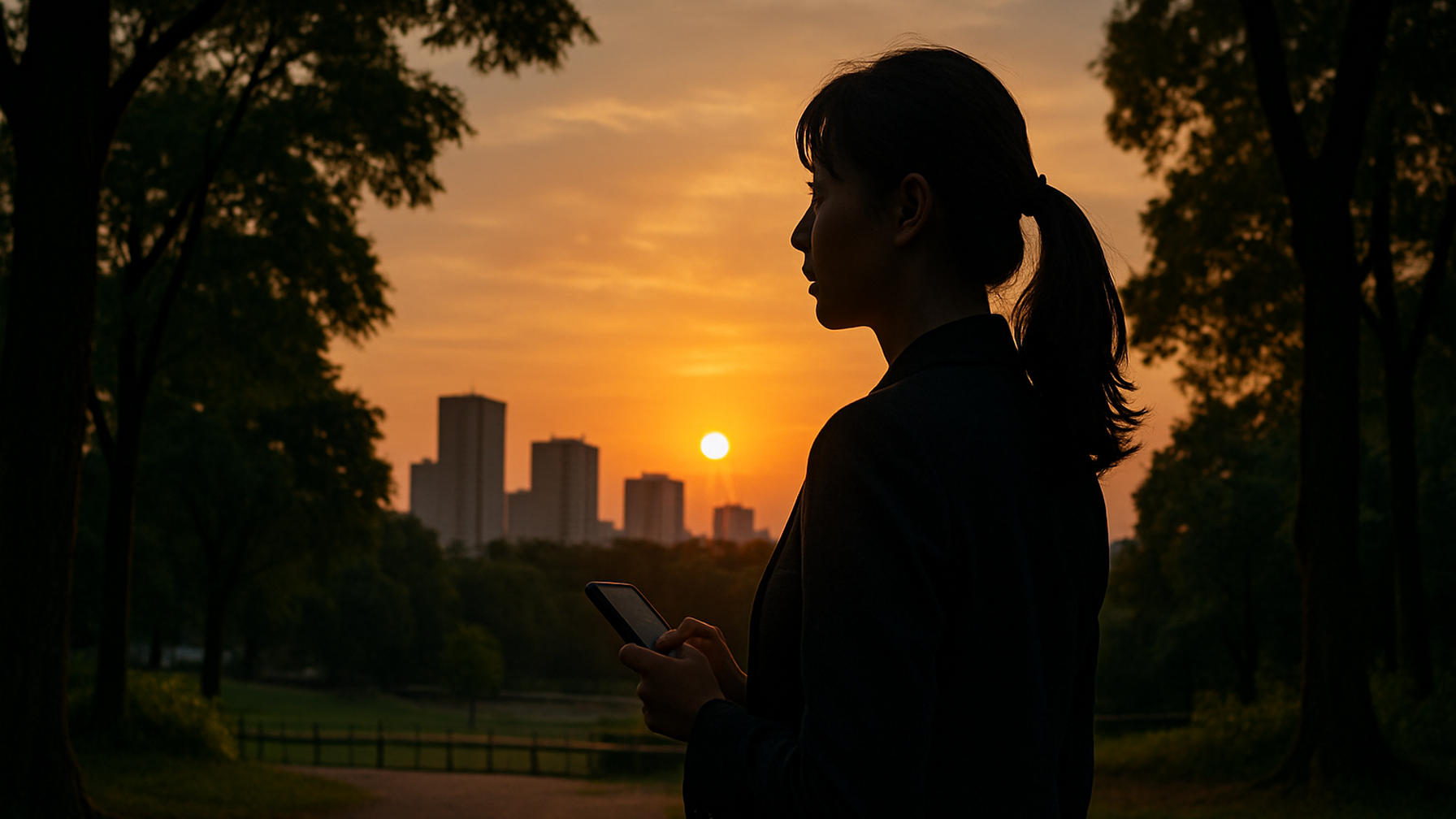 多摩市の公園で浮気調査を考える女性