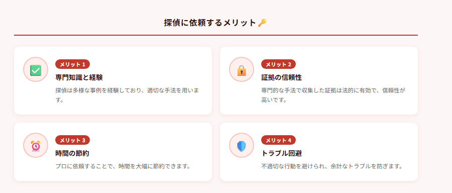 探偵に依頼するメリット🔑の図解